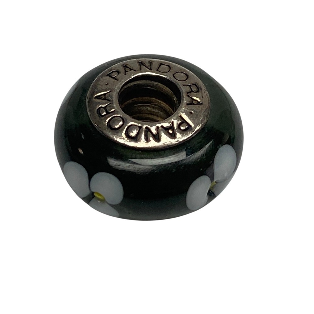 Pandora Sterling Silver 925 ALE Green Murano Glass Flower Bead Charm